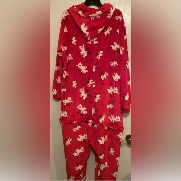 Men’s Large Reindeer One Piece PJ w/ Hood and a Hooded Back Drop.NWOT - Picture 3 of 8